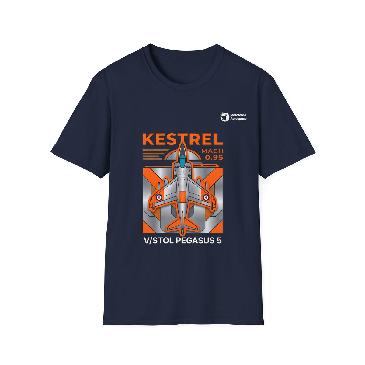 Kestrel Keystone aviation graphic on a navy unisex t-shirt