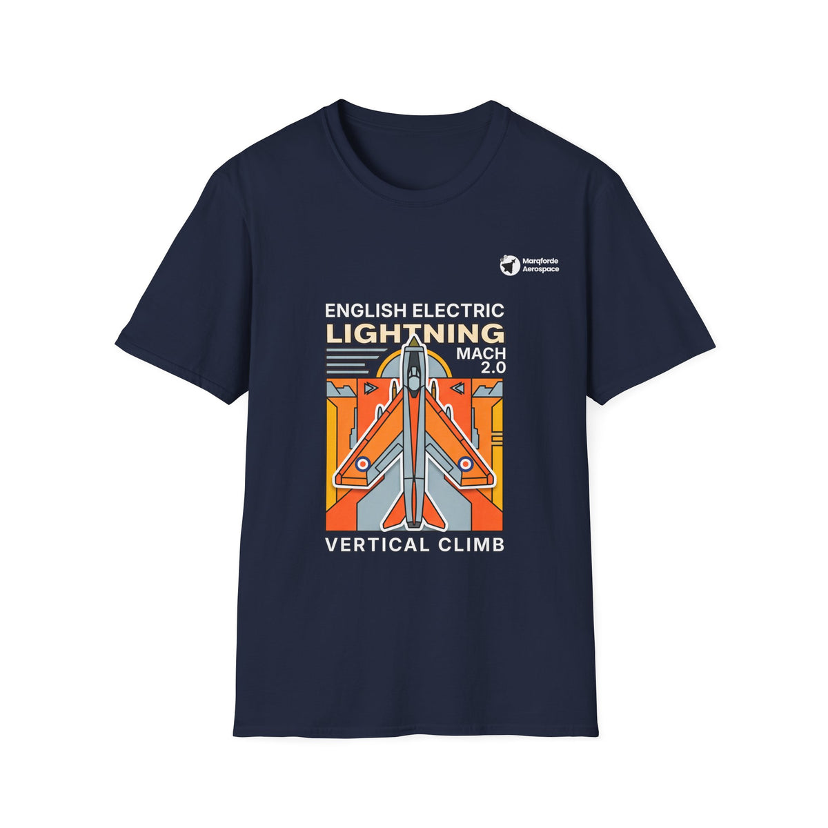 Lightning Legend aviation graphic on a navy unisex t-shirt