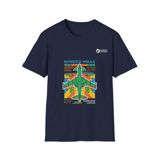 Nimrod the Submarine Stalker aviation graphic on a navy unisex t-shirt