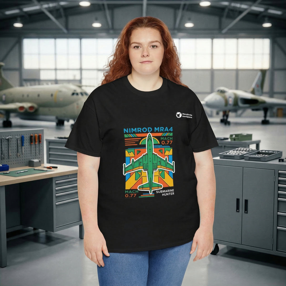 Nimrod the Submarine Stalker aviation graphic on a black unisex t-shirt – view 2