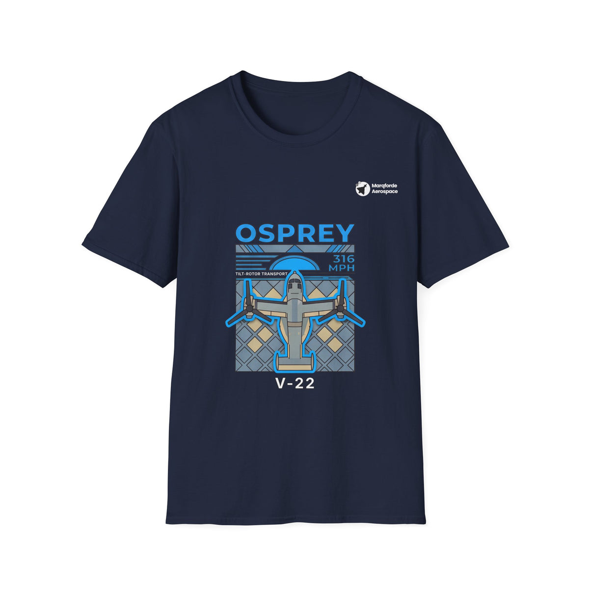 Osprey Odyssey aviation graphic on a navy unisex t-shirt