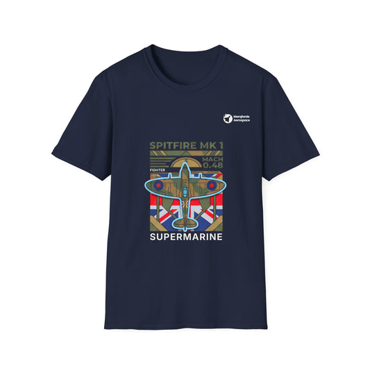 Spitfire Supreme aviation graphic on a navy unisex t-shirt