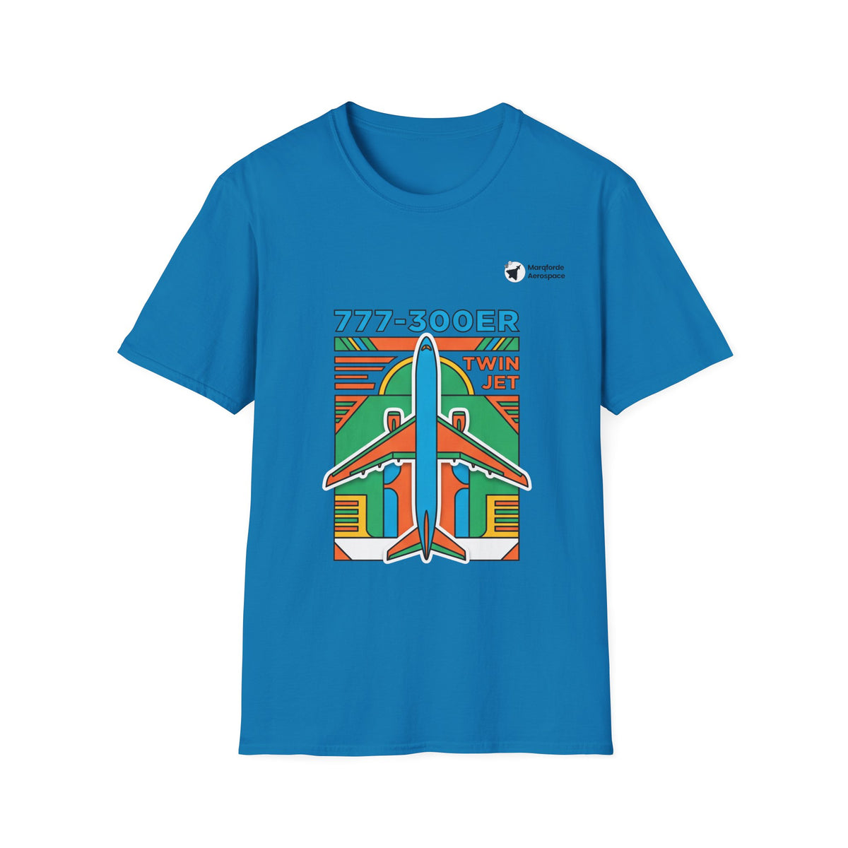 Triple Titan 777 aviation graphic on a sapphire unisex t-shirt