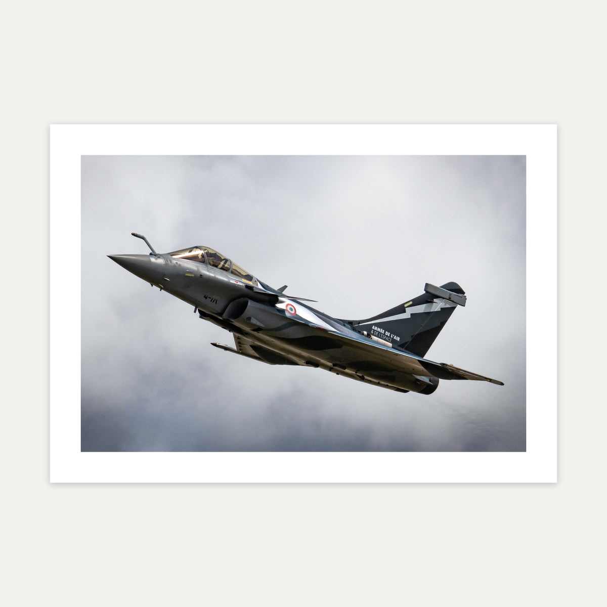 French Navy Dassault Rafale M banking under grey cloud, unframed A4 aviation photo print