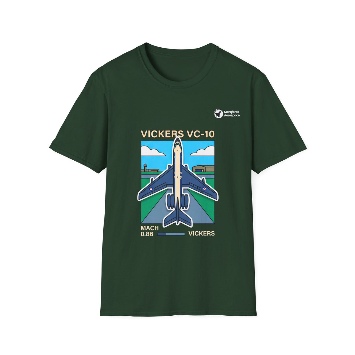 Vickers Voyage aviation graphic on a forest green unisex t-shirt