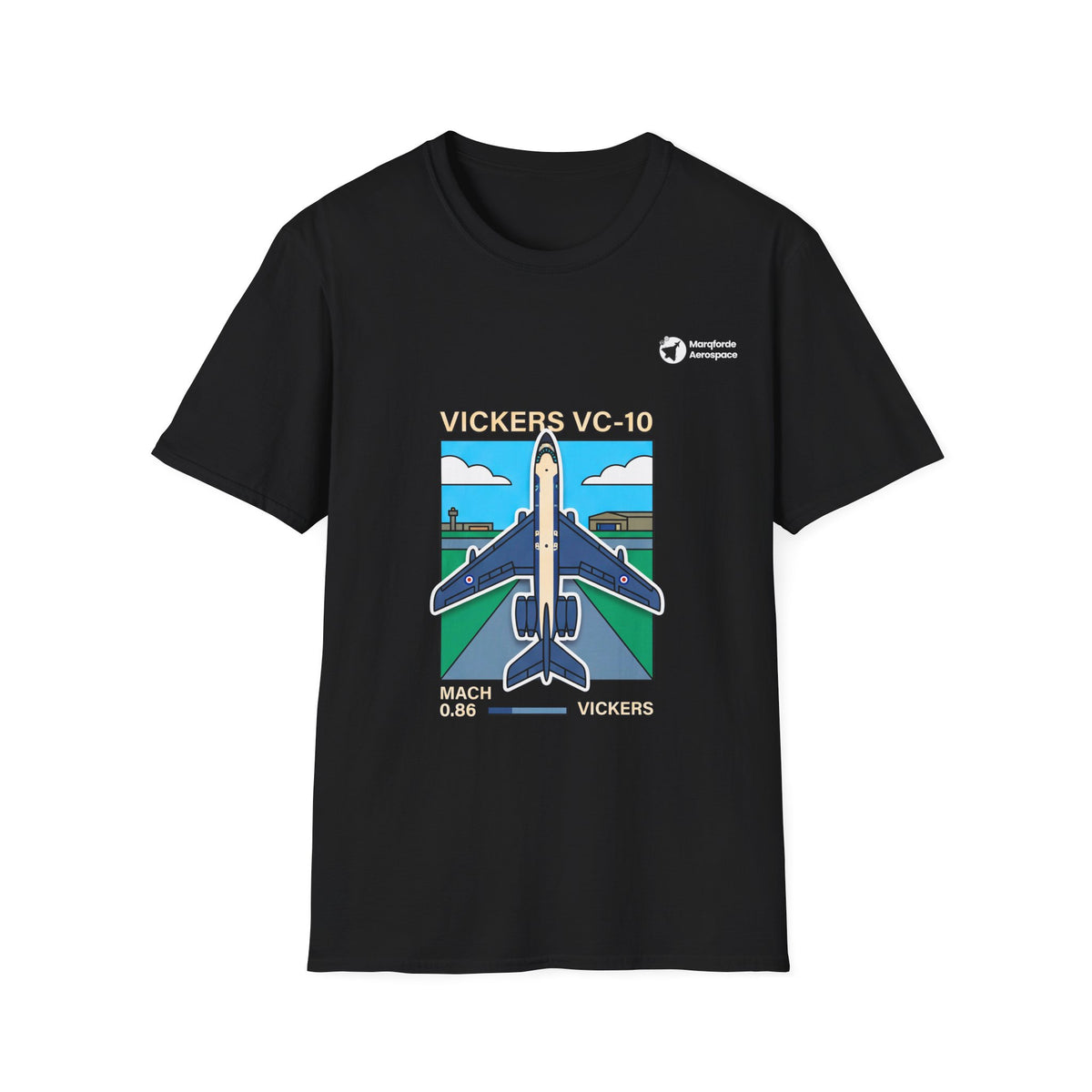 Vickers Voyage aviation graphic on a black unisex t-shirt