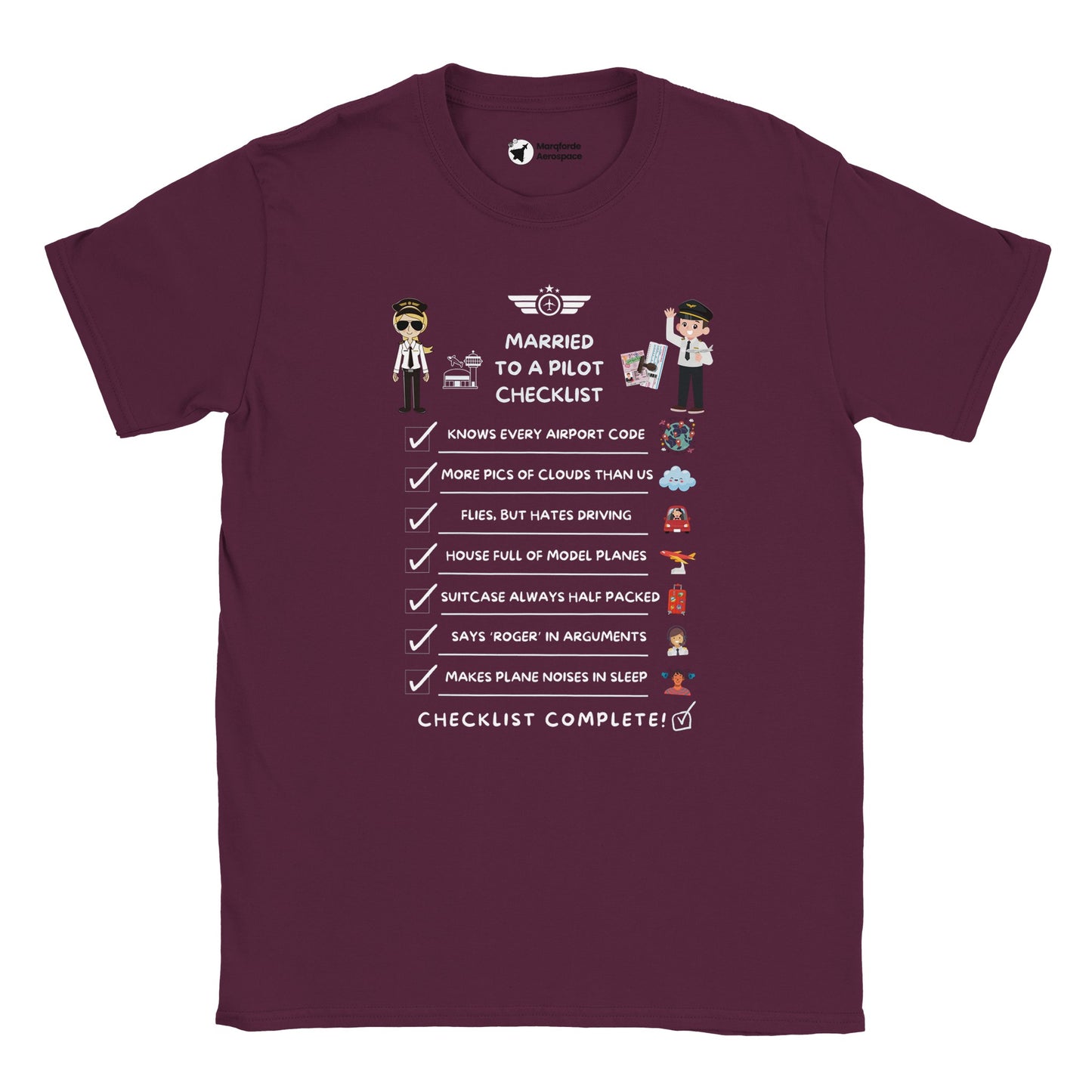 Aviation-Inspired T-Shirt – Married to a Pilot Checklist Design