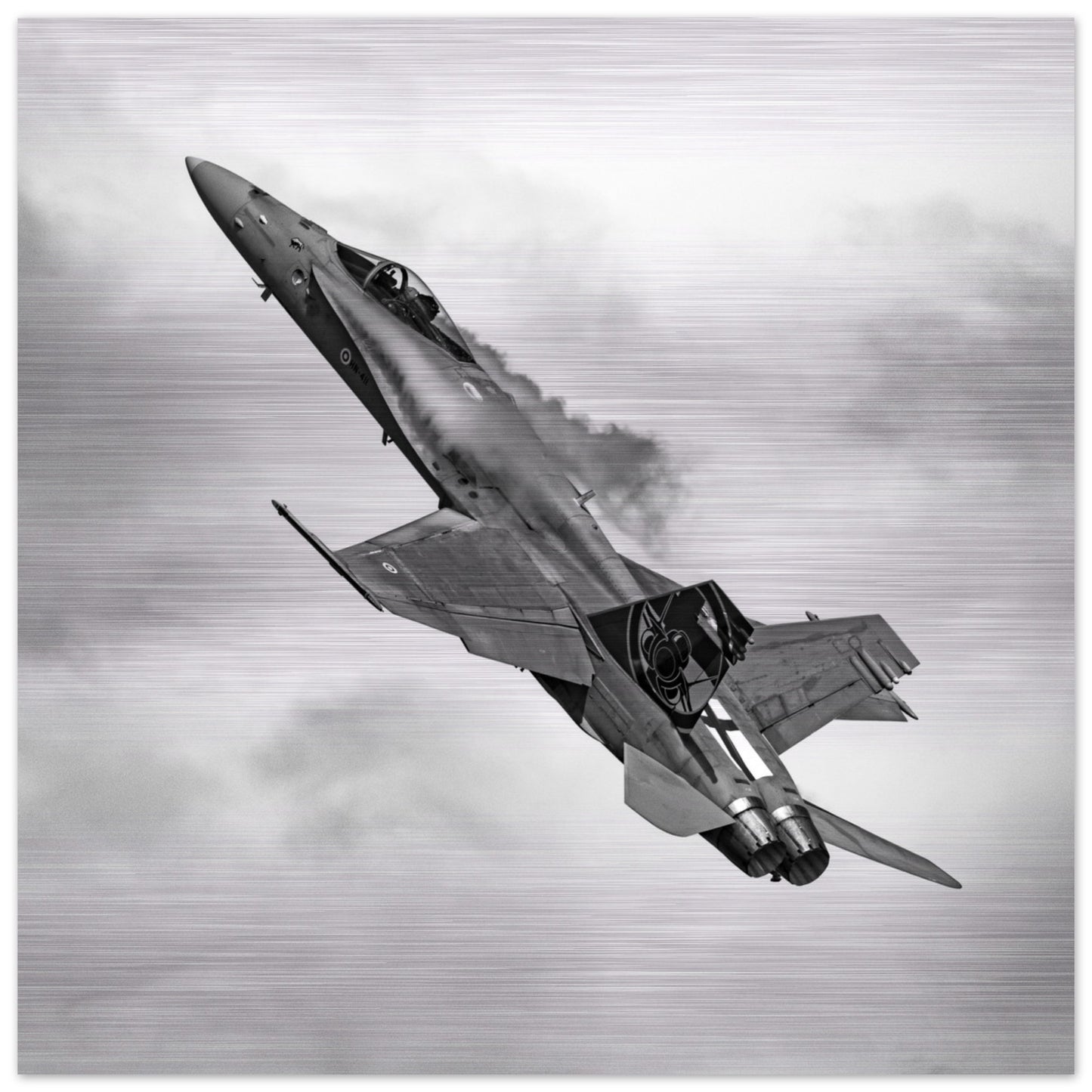 Close-Up of Finnish F/A-18 Hornet Brushed Aluminium Print – Glossy Finish