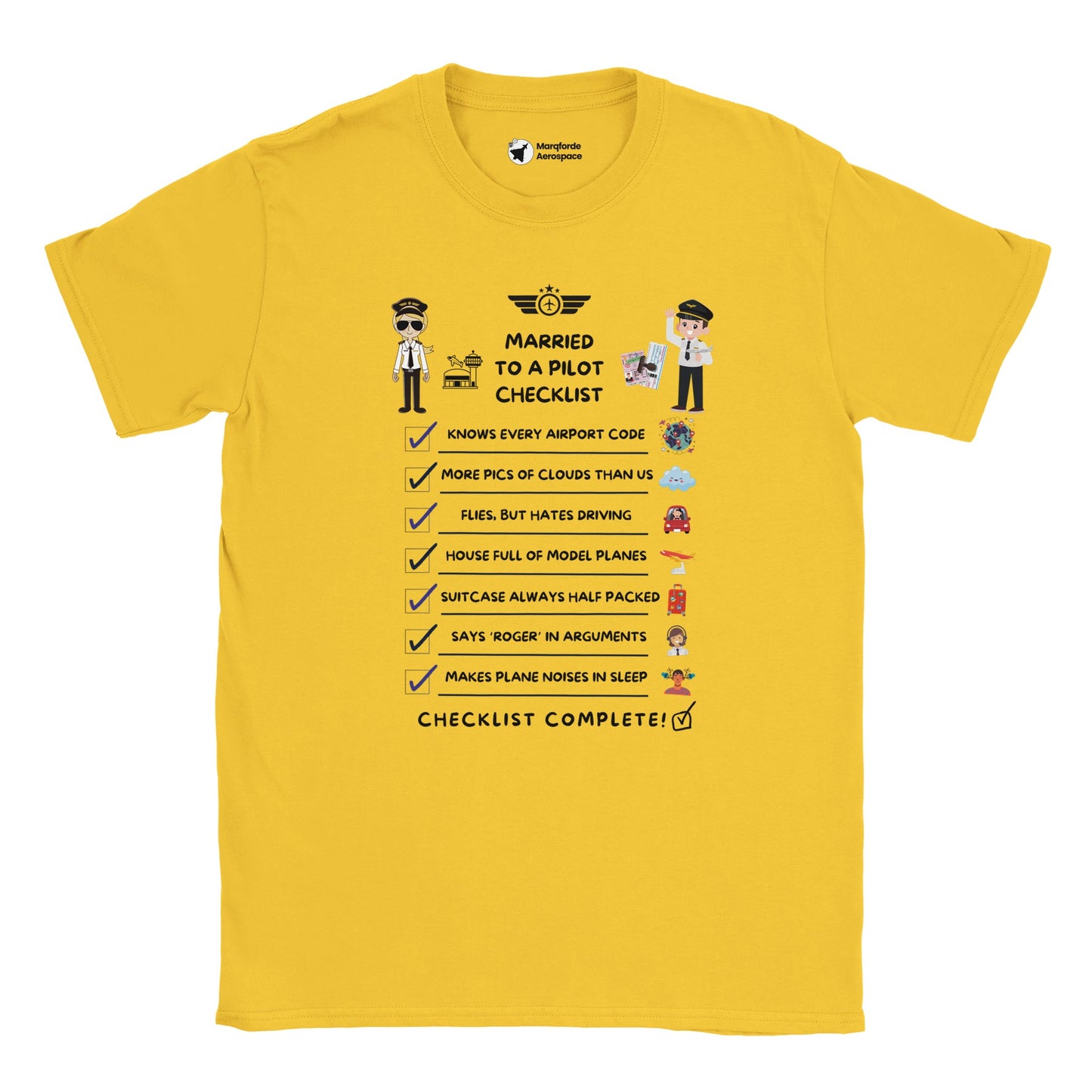 Married to a Pilot Checklist Unisex T-Shirt – Fun Aviation Apparel
