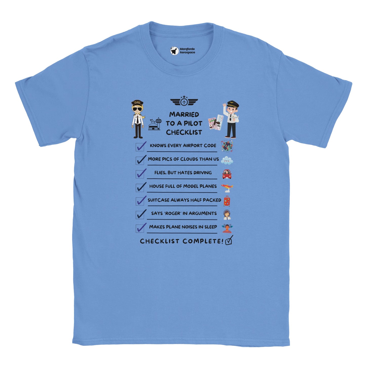 Aviation-Inspired T-Shirt – Married to a Pilot Checklist Design
