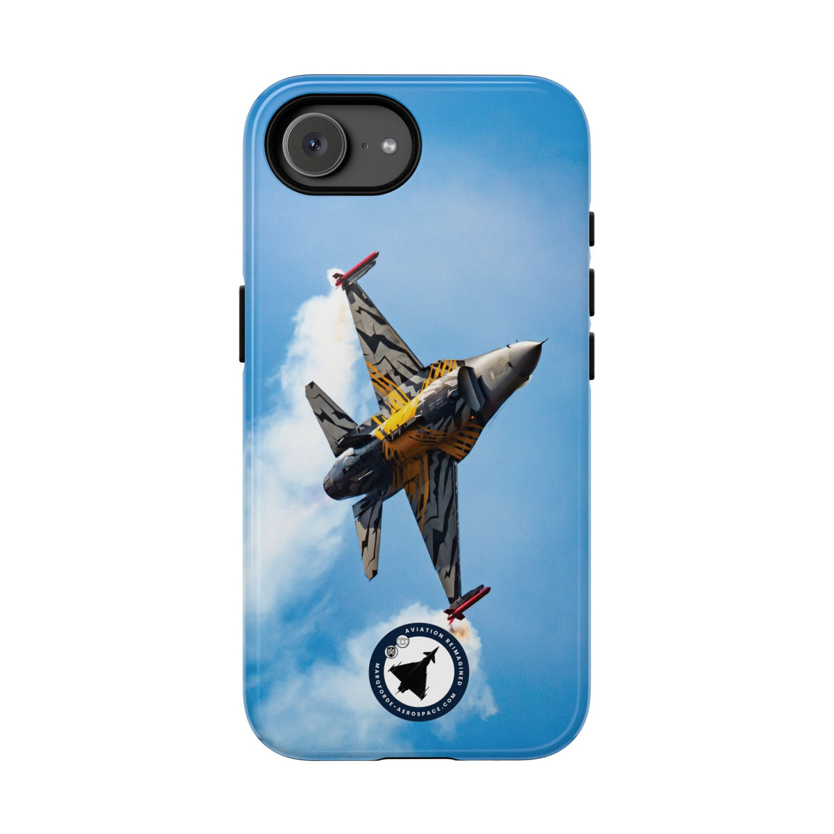 Tiger-striped Belgian F-16 banking hard with smoke aviation photo iPhone tough phone case – view 32