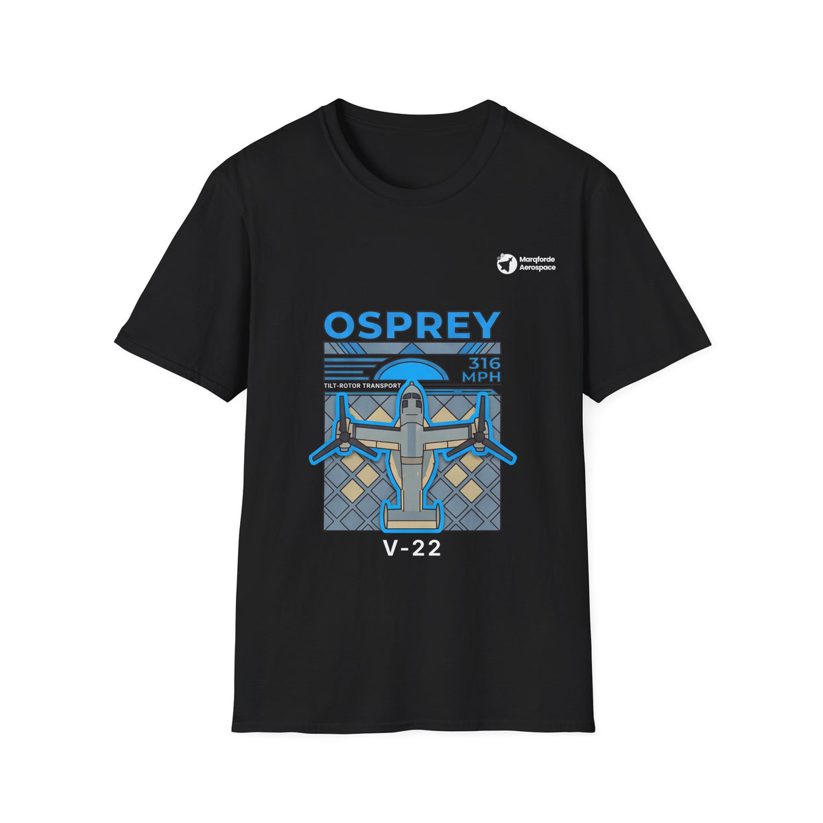 Osprey Odyssey aviation graphic on a black unisex t-shirt