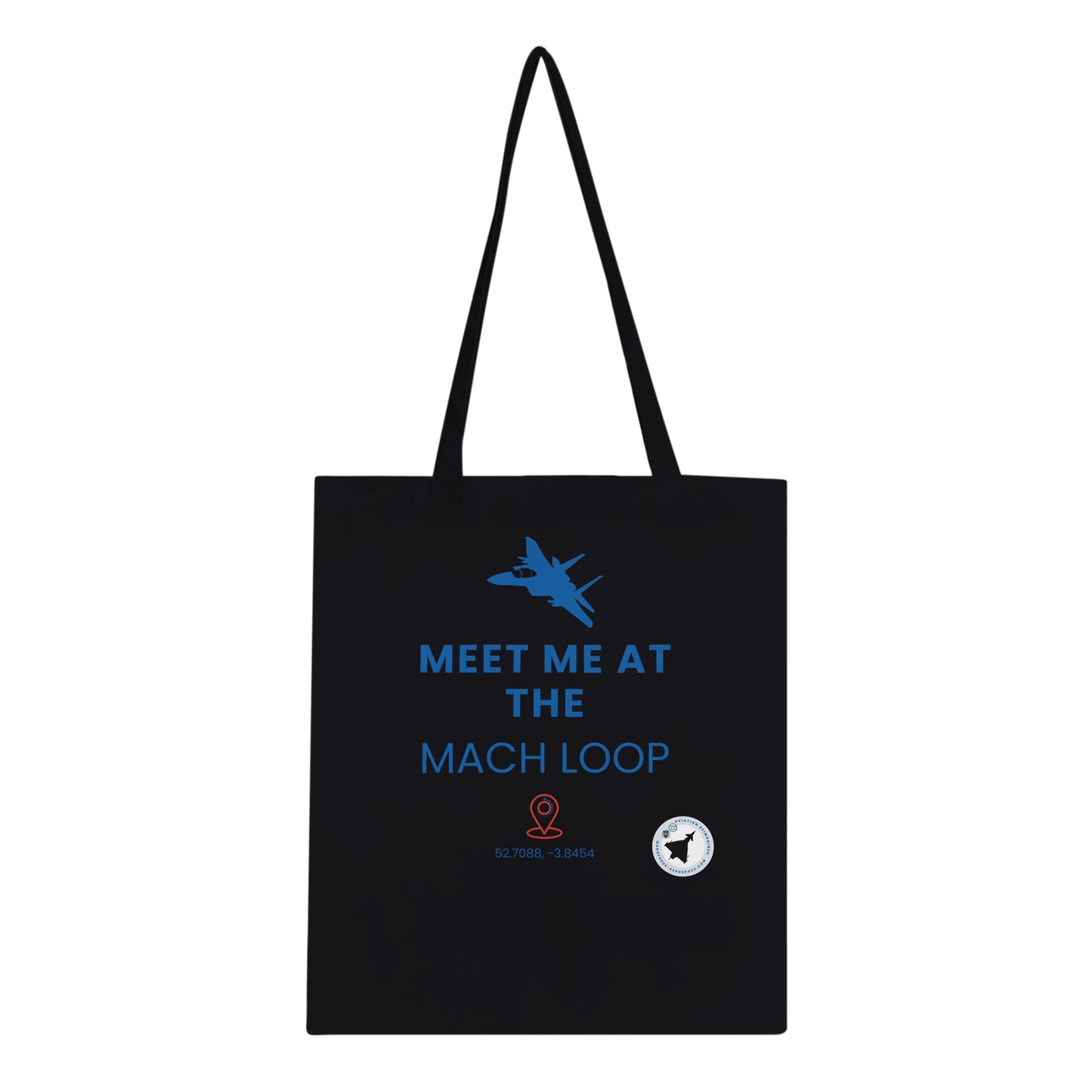 Durable Tote Bag Featuring Meet Me at The Mach Loop Text in Dark Colours