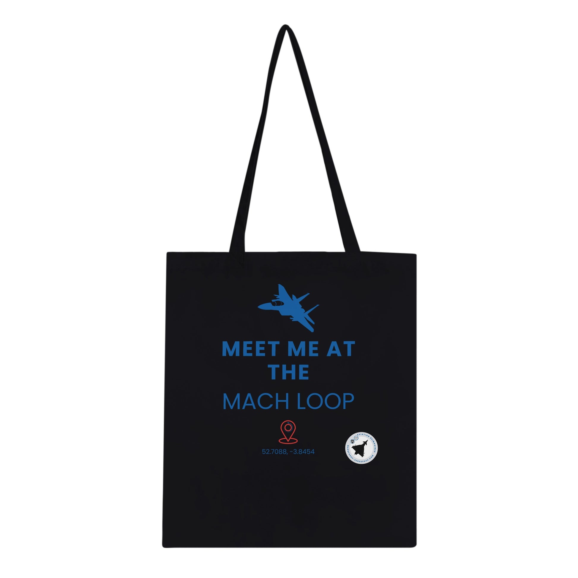 Durable Tote Bag Featuring Meet Me at The Mach Loop Text in Dark Colours