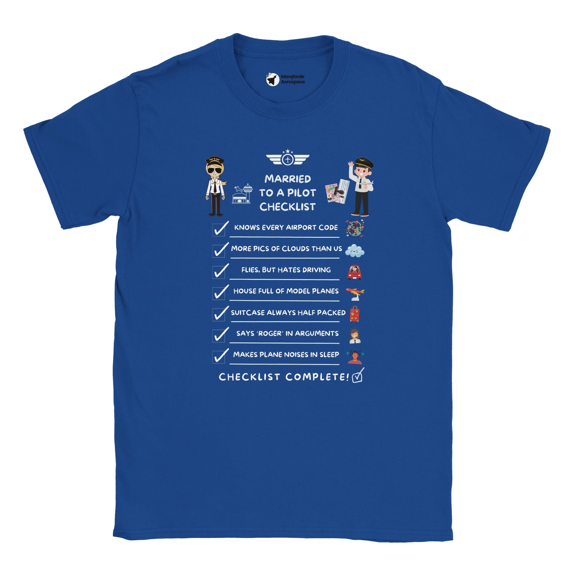 Close-Up of Married to a Pilot Checklist T-Shirt – Bold Graphic Print