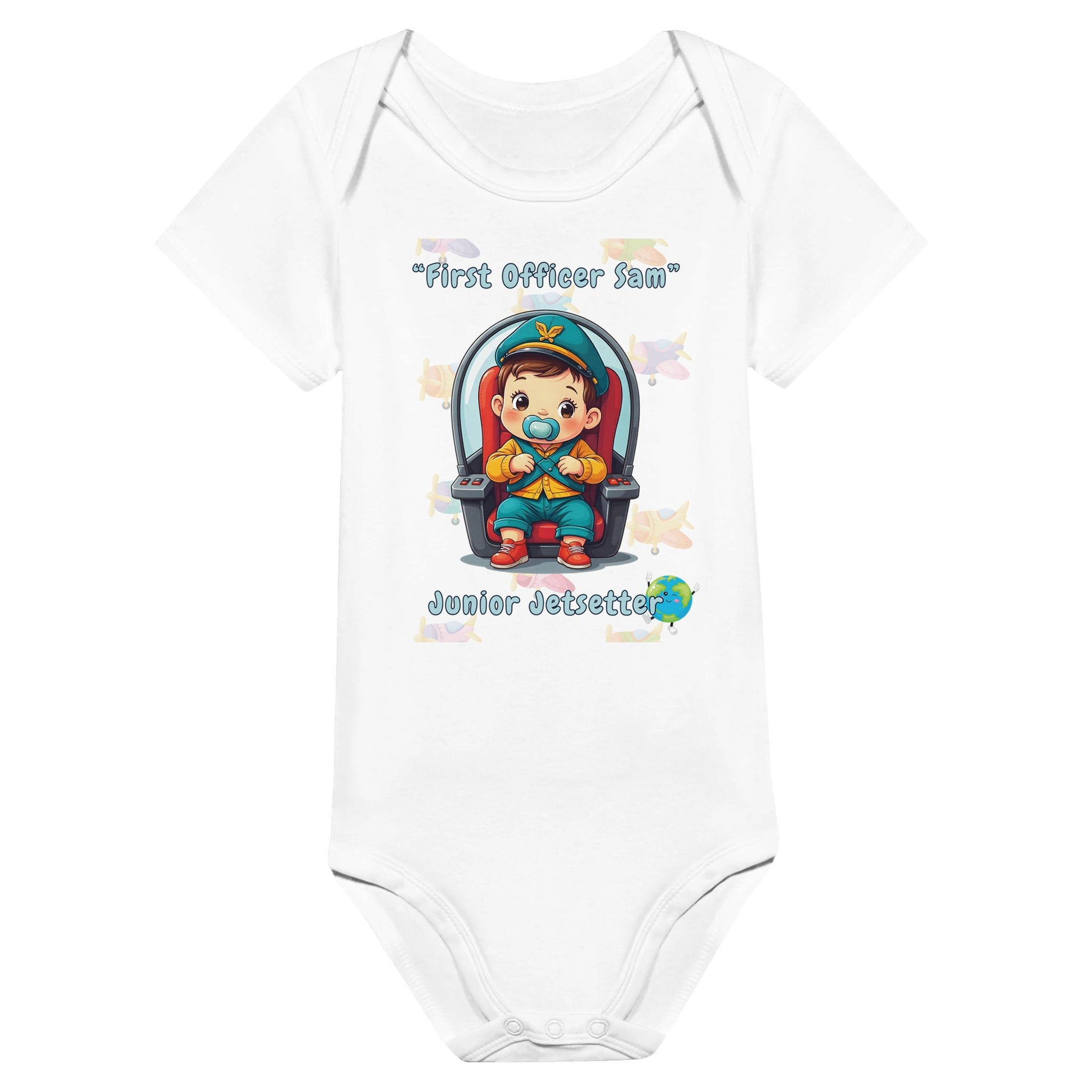 Close-Up of Junior Jetsetter Boys' Bodysuit – Aviation Edition