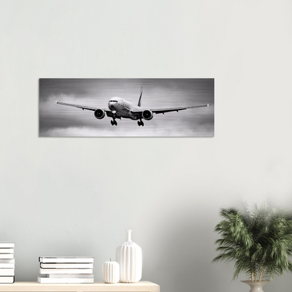 Brushed Aluminium Print of Emirates Boeing 777-300ER – Sleek Metallic Design