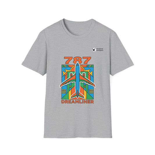 787 Dreamliner Drift aviation graphic on a sport grey unisex t-shirt