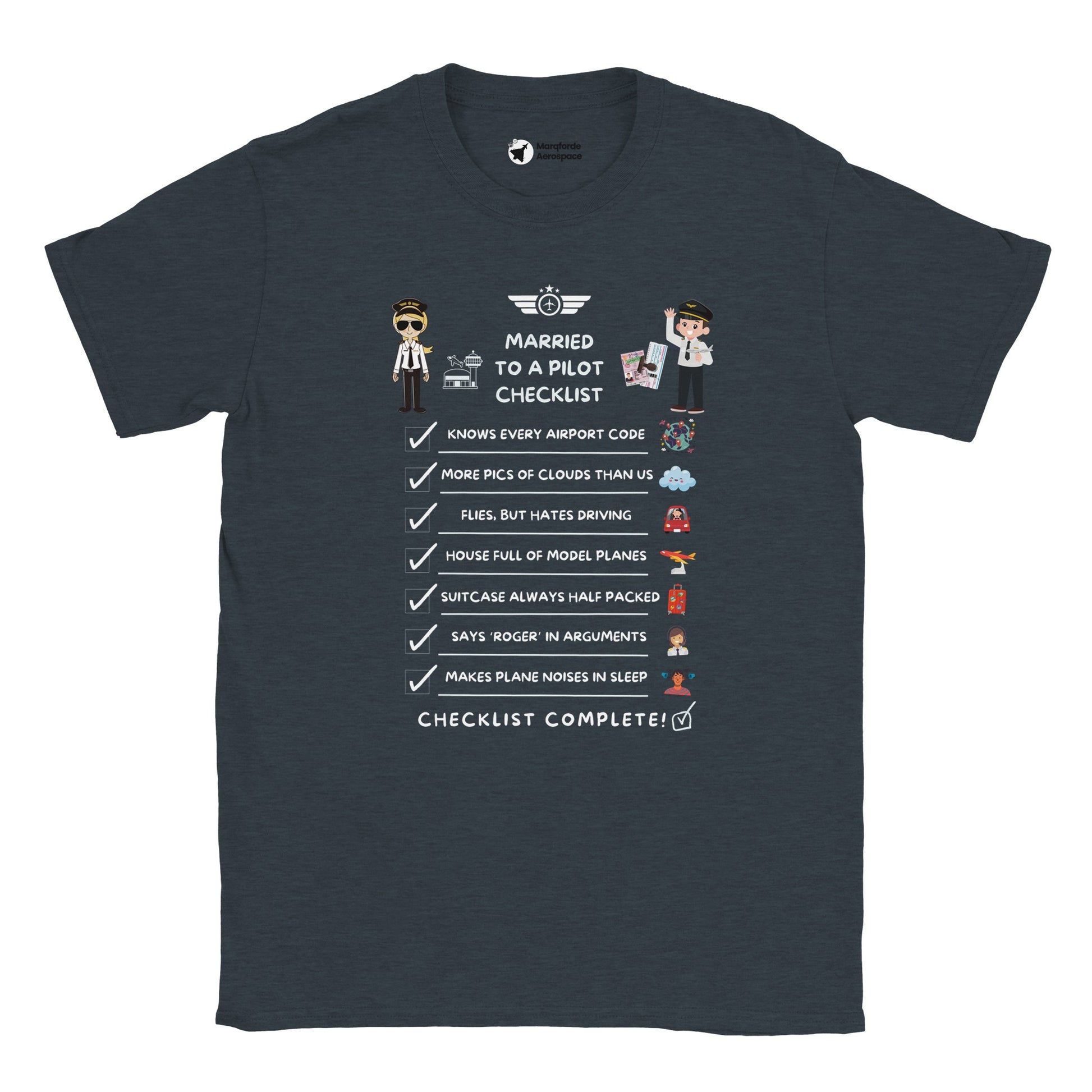 Stylish Married to a Pilot Checklist Tee – Great for Pilot Partners