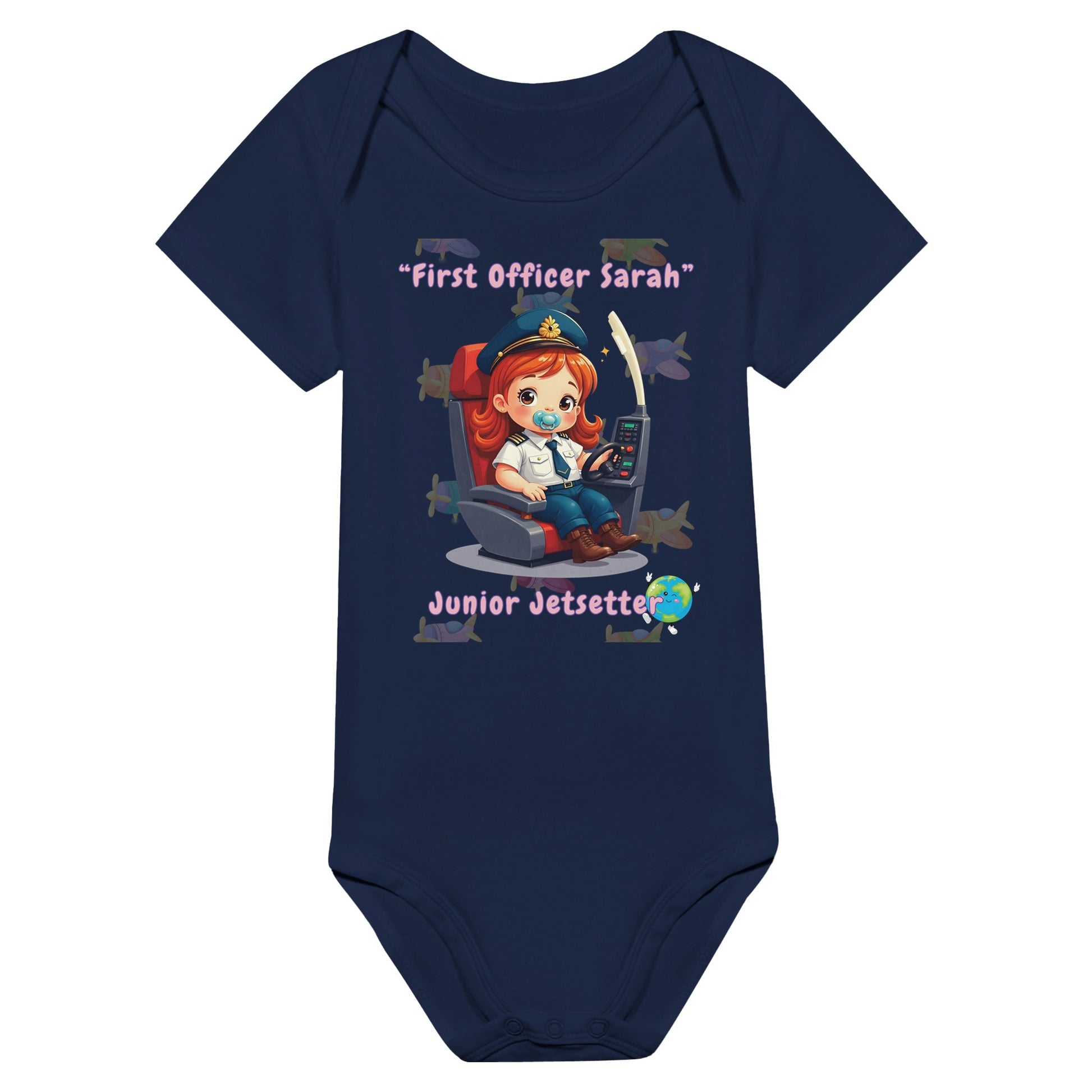 Baby Girl's Bodysuit Featuring Airplane-Themed Print