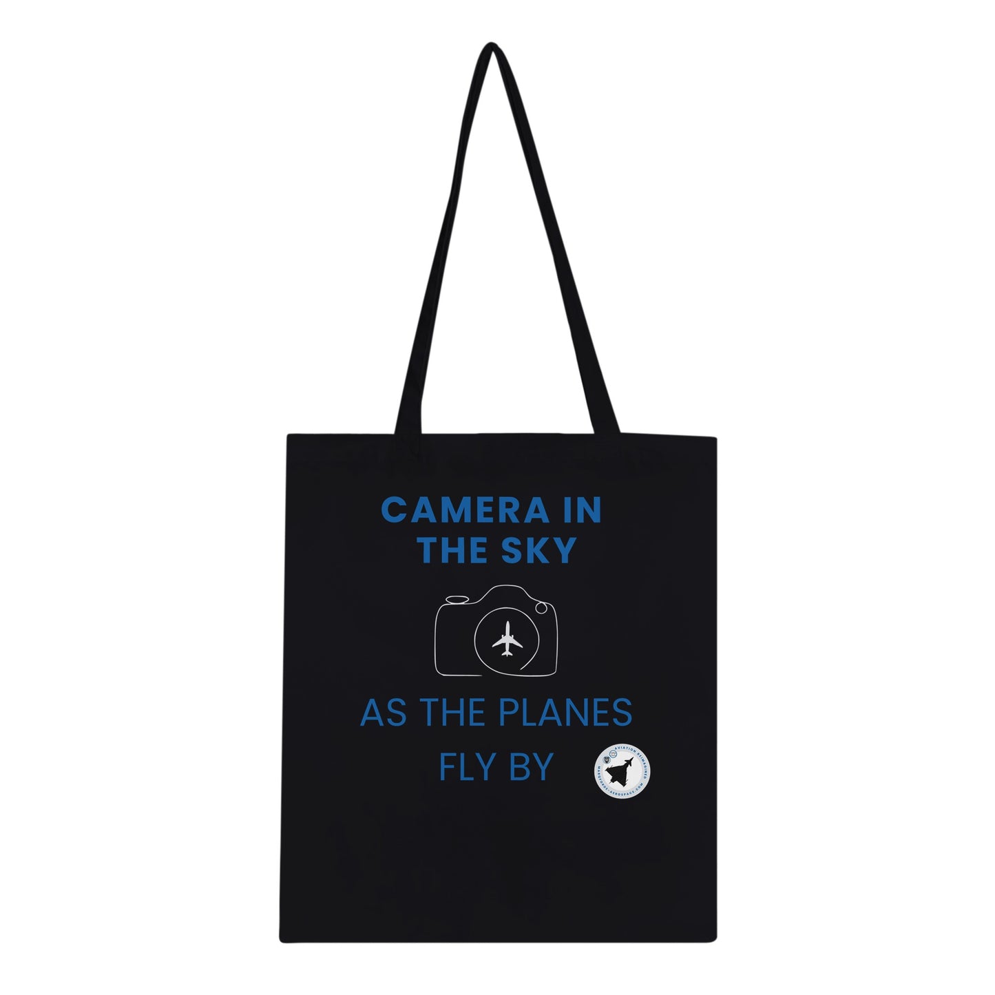 Dark-Coloured Aviation Tote Bag with Camera In The Sky Graphic