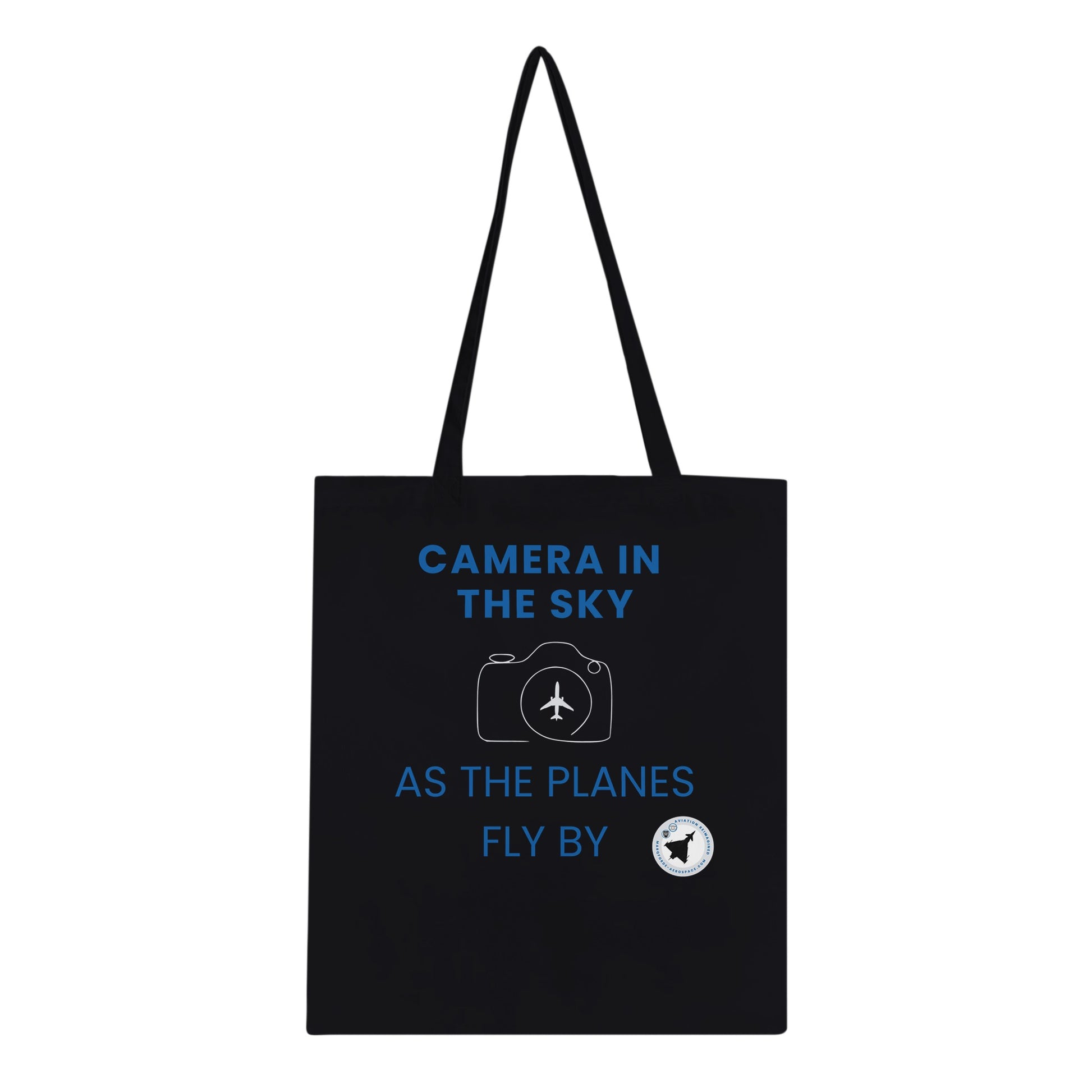 Dark-Coloured Aviation Tote Bag with Camera In The Sky Graphic