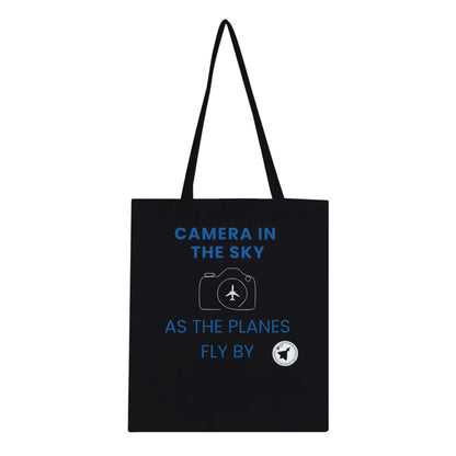 Dark-Coloured Aviation Tote Bag with Camera In The Sky Graphic