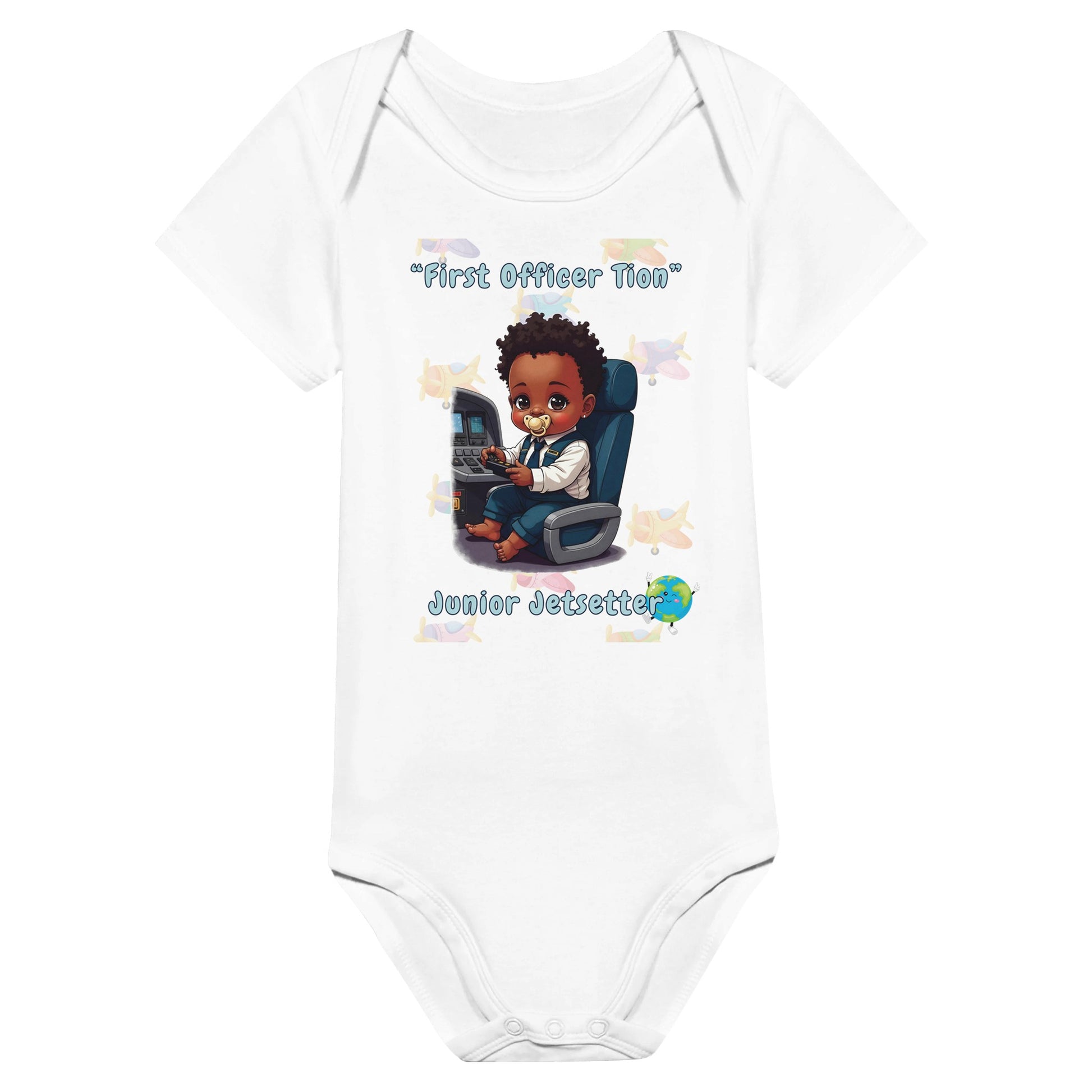 Aviation-Themed Baby Bodysuit – Junior Jetsetter Design for Boys