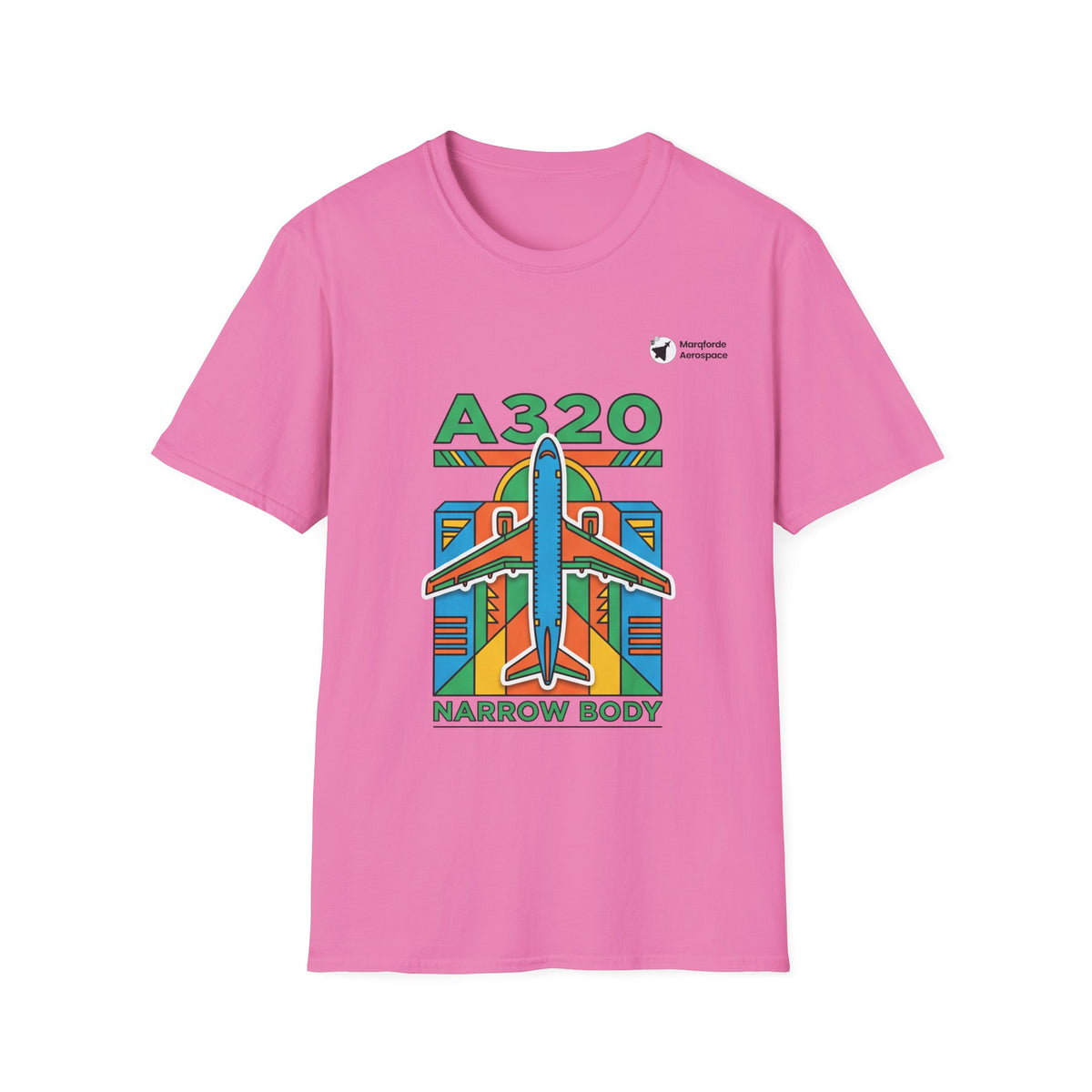 Airbus A320 Adventure aviation graphic on an azalea unisex t-shirt