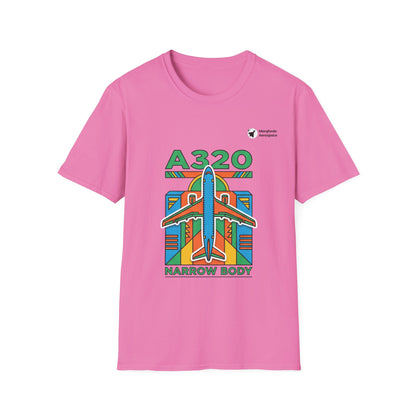 Airbus A320 Adventure aviation graphic on an azalea unisex t-shirt