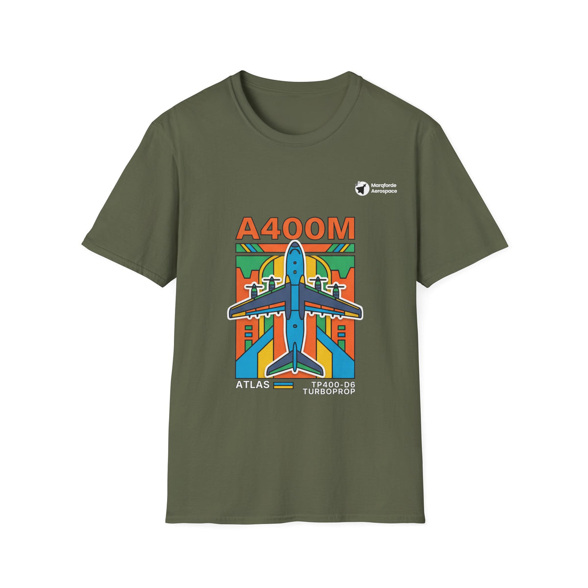 Atlas Ascent aviation graphic on a military green unisex t-shirt