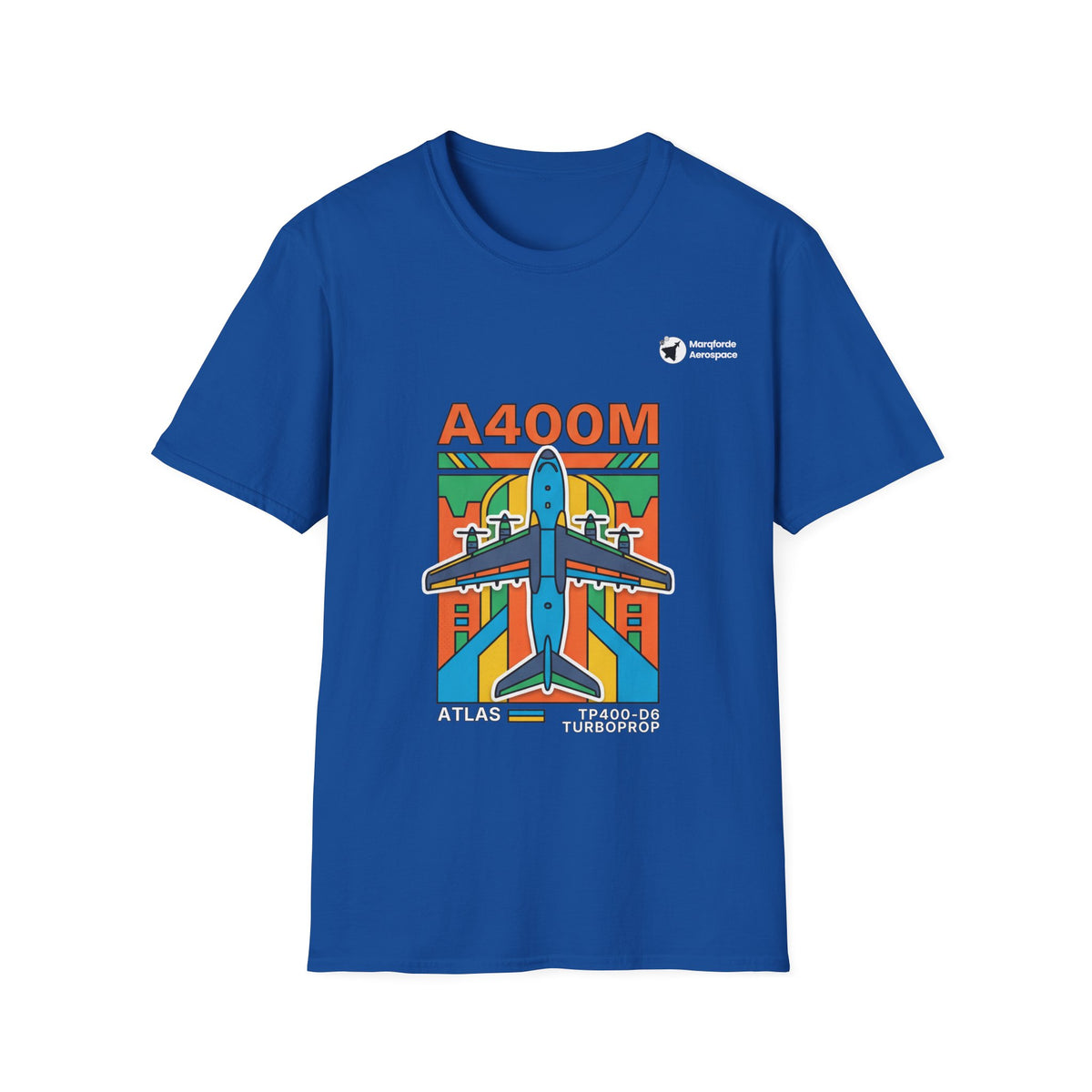 Atlas Ascent aviation graphic on a royal blue unisex t-shirt