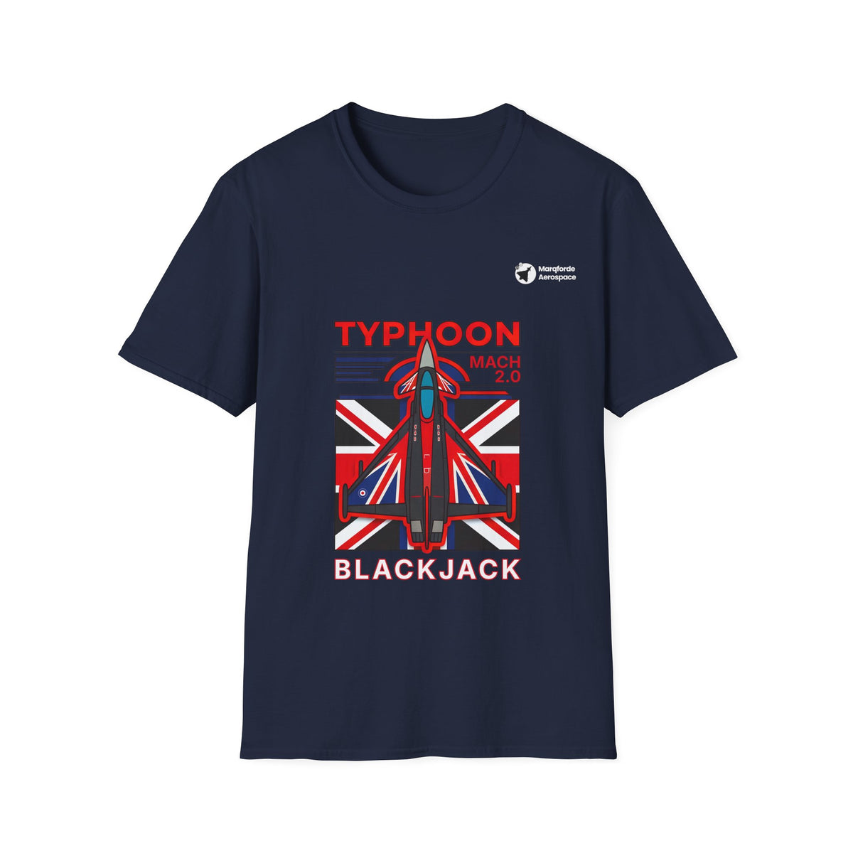 Blackjack Blast aviation graphic on a navy unisex t-shirt