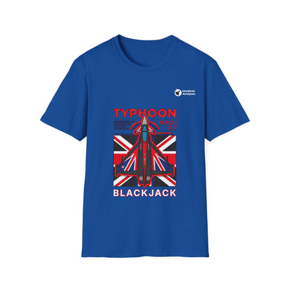Blackjack Blast aviation graphic on a royal blue unisex t-shirt
