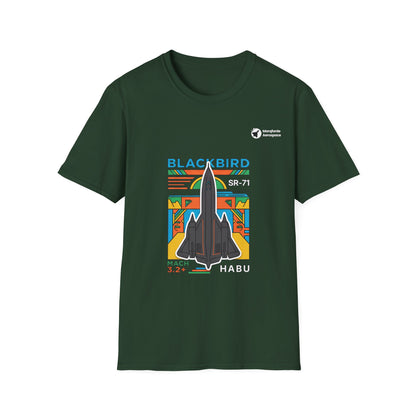 Blackbird Blaze aviation graphic on a forest green unisex t-shirt