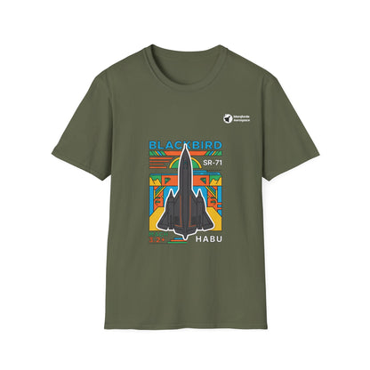 Blackbird Blaze aviation graphic on a military green unisex t-shirt