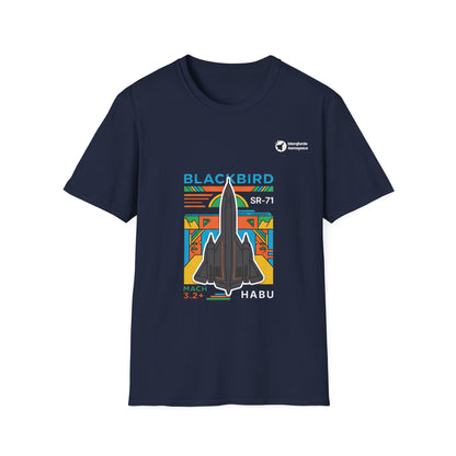 Blackbird Blaze aviation graphic on a navy unisex t-shirt