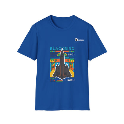 Blackbird Blaze aviation graphic on a royal blue unisex t-shirt