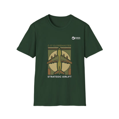 C-17 Cargo Colossus aviation graphic on a forest green unisex t-shirt