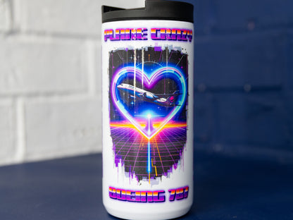 Front view of Plane Crazy Boeing 787 prototype bottle with neon heart artwork.