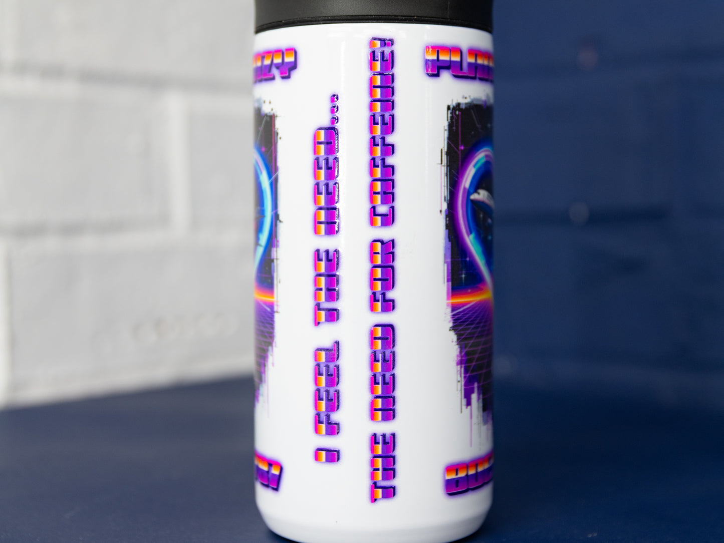 Close-up of slogan text and artwork edges.