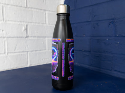 Side view showing artwork wrap and silhouette text columns.