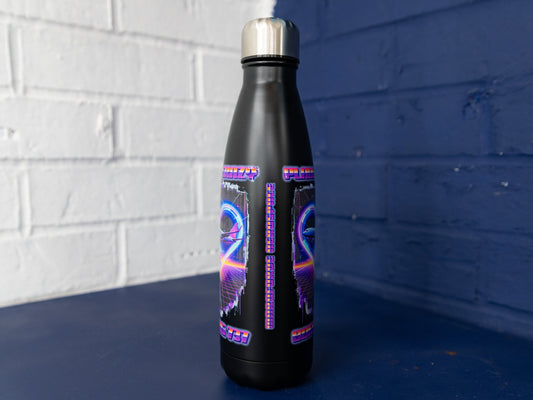 Side view showing artwork wrap and silhouette text columns.