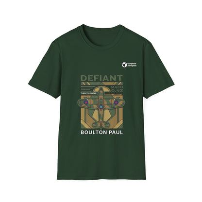 Daring Defiant aviation graphic on a forest green unisex t-shirt