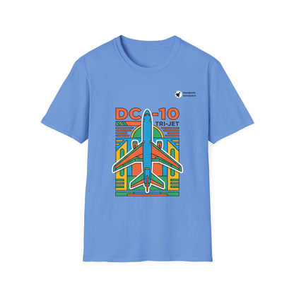 DC-10 Trijet Tribute aviation graphic on a carolina blue unisex t-shirt