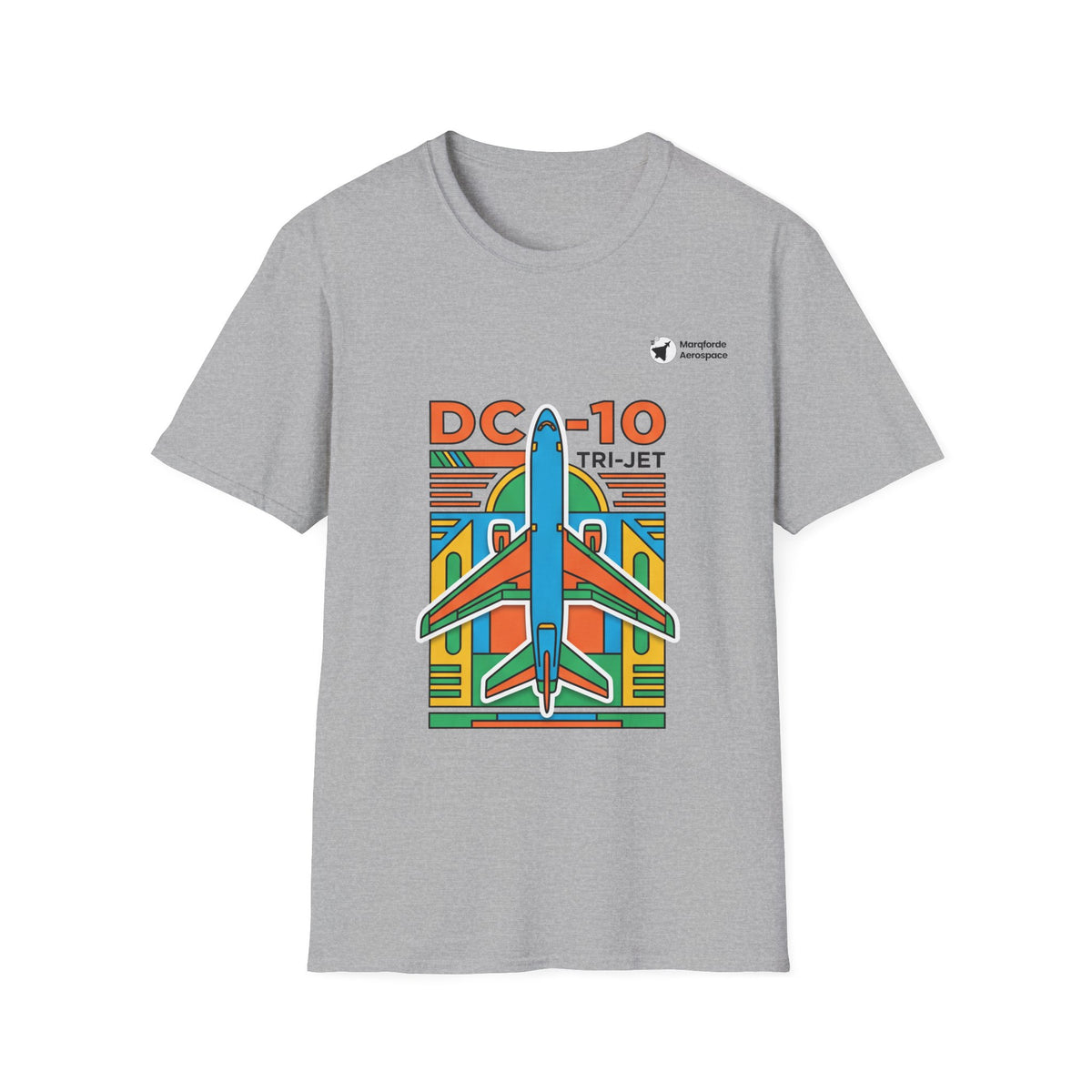 DC-10 Trijet Tribute aviation graphic on a sport grey unisex t-shirt