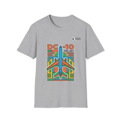 DC-10 Trijet Tribute aviation graphic on a sport grey unisex t-shirt