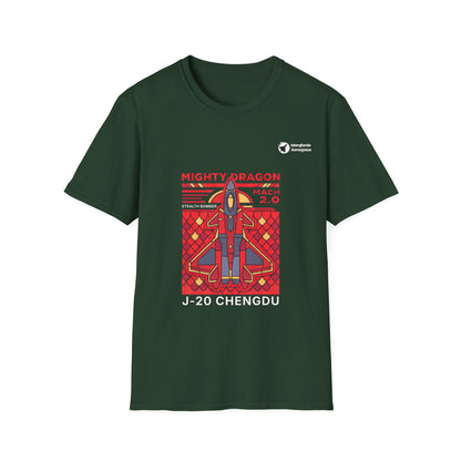 Dragon Drift J-20 aviation graphic on a forest green unisex t-shirt
