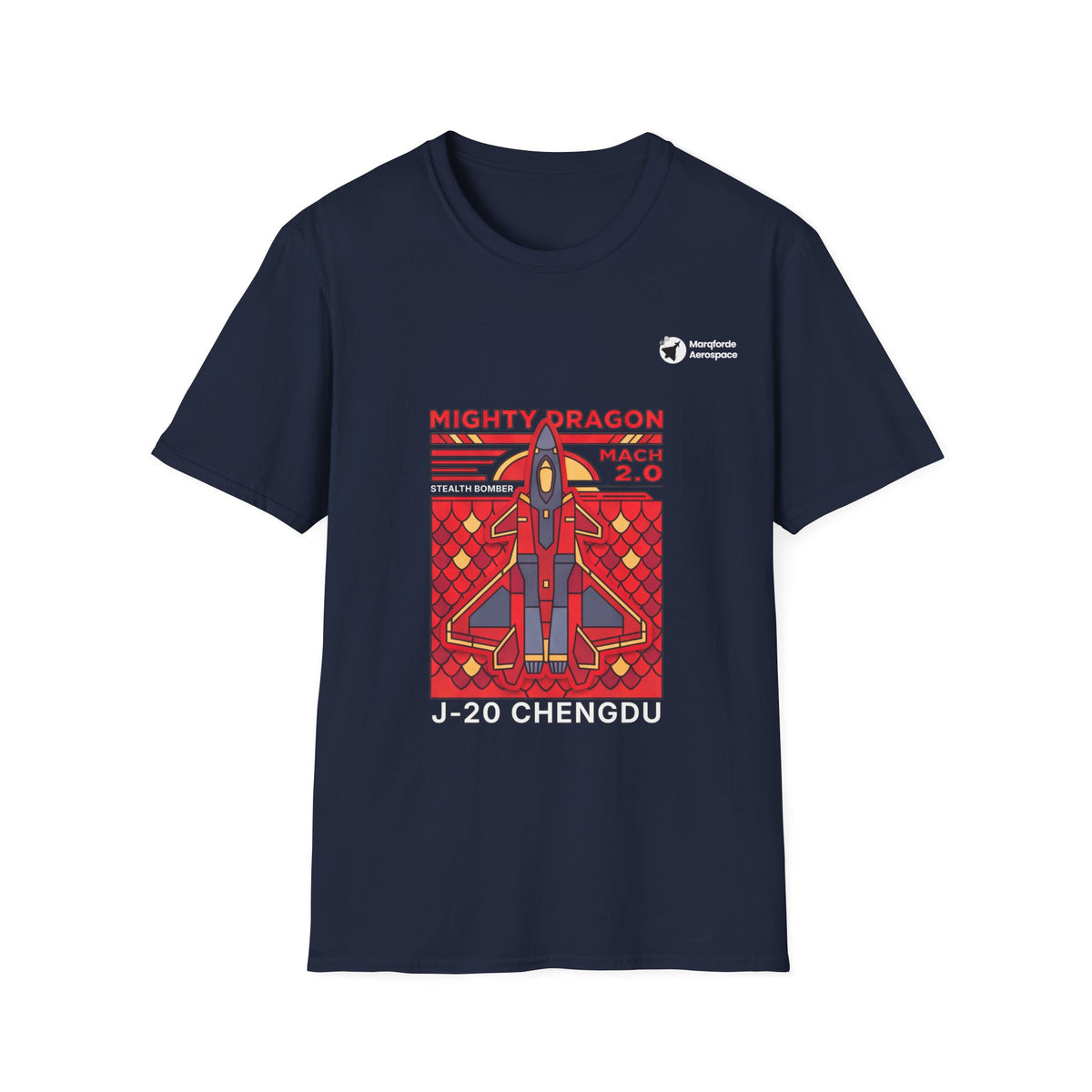 Dragon Drift J-20 aviation graphic on a navy unisex t-shirt