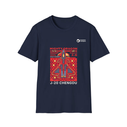 Dragon Drift J-20 aviation graphic on a navy unisex t-shirt